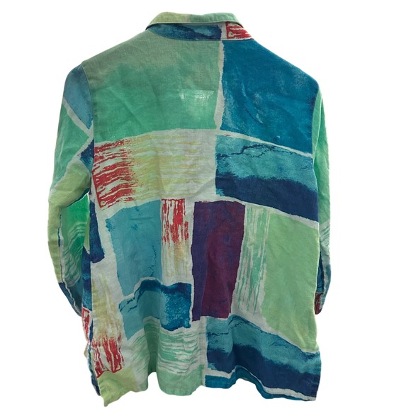 Ali Miles Art to Wear Linen Button Front Jacket Colorful Pockets‎ M - Picture 6 of 8